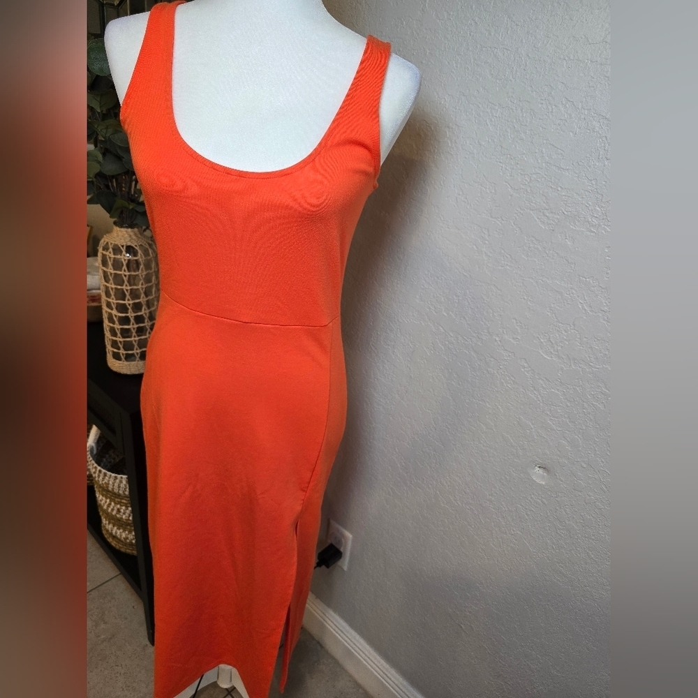 Open Edit Women's Scoop Neck Orange Bodycon Midi Tank Sleeveless Dress Size M - Picture 8 of 8